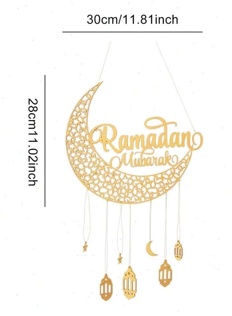 زينة رمضان، زينة رمضان الخشبية عيد مبارك - قلادات القلعة النجم والقمر، زينة معلقة احتفالية للمنزل هدية - Image 2